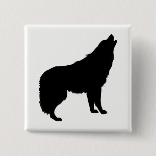 Howling Wolf Silhouette 15 Cm Square Badge