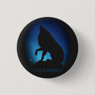 Howling wolf silhouette airbrush night sky  3 cm round badge
