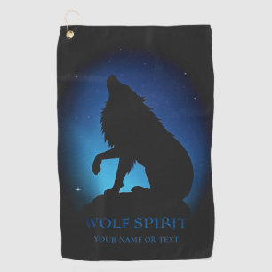 Howling wolf silhouette airbrush night sky golf towel
