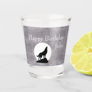Howling Wolf Silhouette Birthday Customisable Shot Glass
