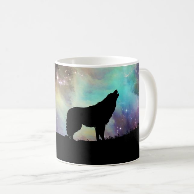 Howling Wolf Silhouette Coffee Mug (Front Right)