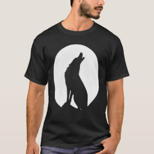 Howling Wolf Silhouette Full Moon Minimalist Graph T-Shirt
