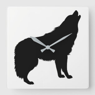Howling Wolf Silhouette Square Wall Clock