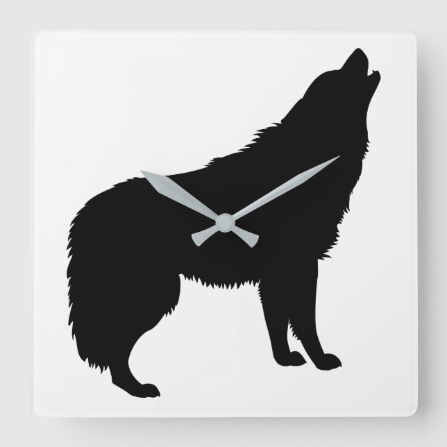 Howling Wolf Silhouette Square Wall Clock (Front)