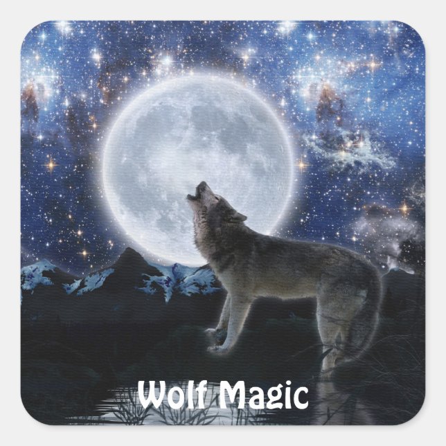 HOWLING WOLF, STARS & MOON Wildlife Stickers (Front)