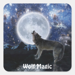 HOWLING WOLF, STARS & MOON Wildlife Stickers