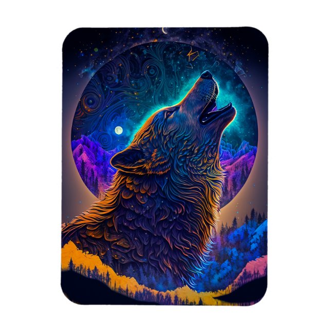 Howling Wolf Surreal Fantasy Magnet (Vertical)