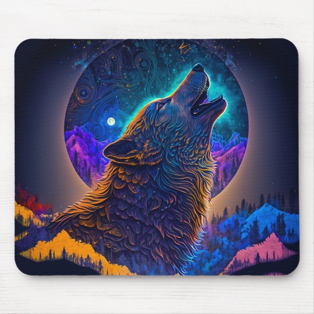 Howling Wolf Surreal Fantasy Mouse Mat (Front)