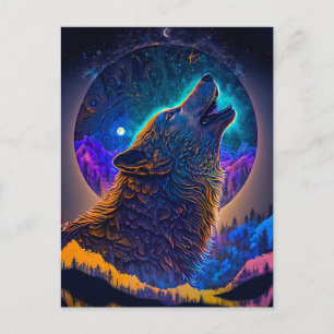Howling Wolf Surreal Fantasy Postcard