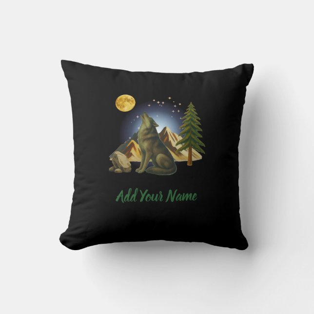 Howling Wolf Throw Pillow (Front)