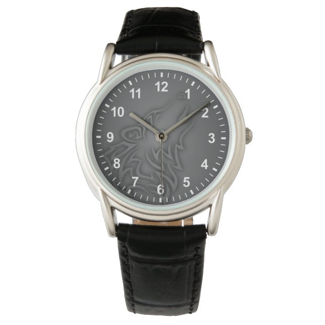 Howling Wolf Tribal Black Numbers Watch (Front)
