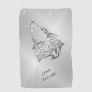 Howling Wolf Tribal Silver Monogram  Golf Towel