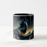 Howling Wolf Two-Tone Coffee Mug<br><div class="desc">Beautiful,  majestic howling wolf  in a sea of mountains,  stars and pines. The perfect coffee mug for you - the wolf enthusiast. 
Personalise by adding your initials.</div>