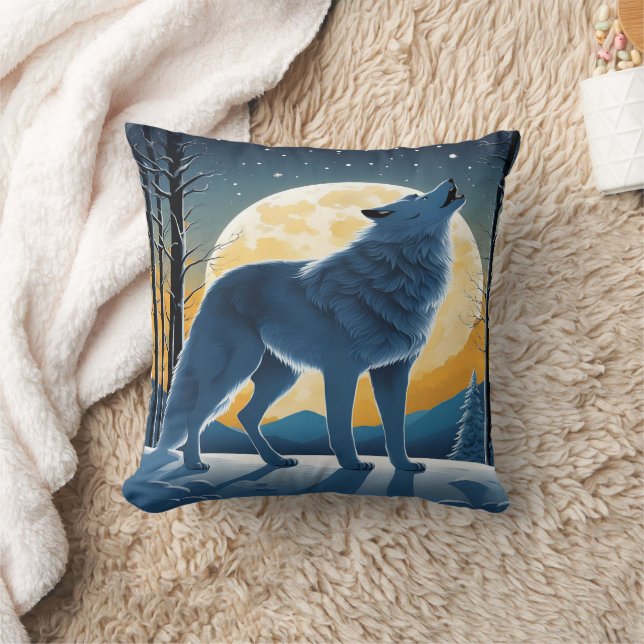 Howling Wolf Under Full Moon.  Cushion (Blanket)