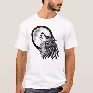 Howling Wolf Under Full Moon - Tribal Art T-Shirt