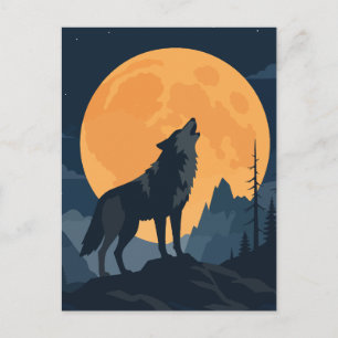Howling Wolf under Large Harvest Moon Art Postcard