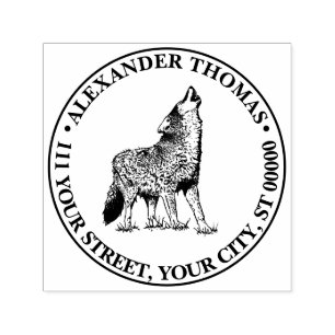 Howling Wolf Vintage Drawing Name Return Address Self-inking Stamp