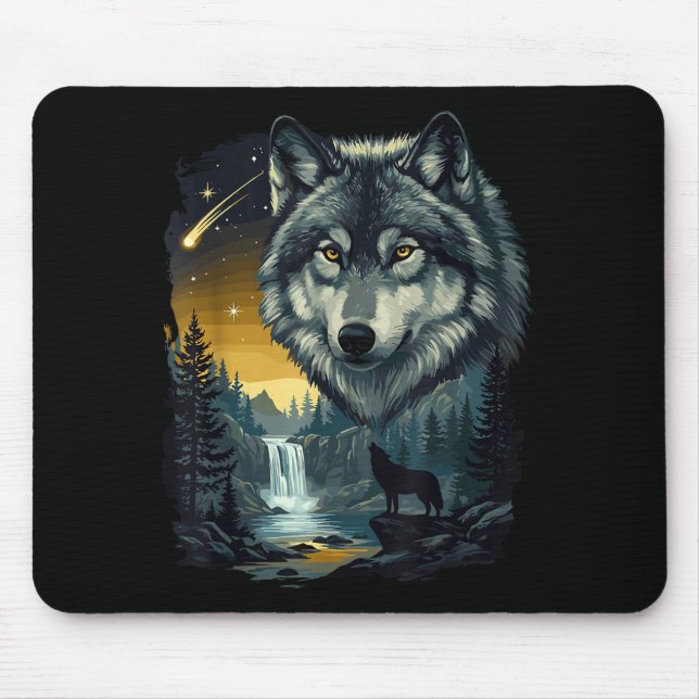 Howling Wolf Waterfall Scene For Nature Lovers And Mouse Mat (Front)