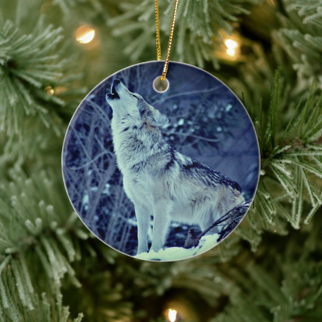 Howling Wolf Winter Forest Ceramic Tree Decoration (Tree)