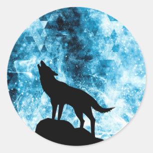 Howling Wolf Winter snowy blue smoke Abstract Classic Round Sticker