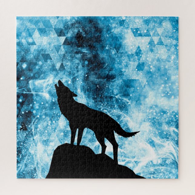 Howling Wolf Winter snowy blue smoke Abstract Jigsaw Puzzle (Vertical)