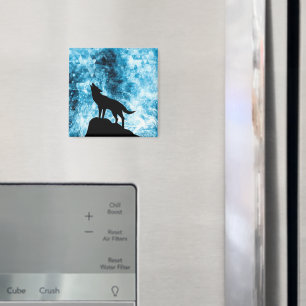 Howling Wolf Winter snowy blue smoke Abstract Magnet