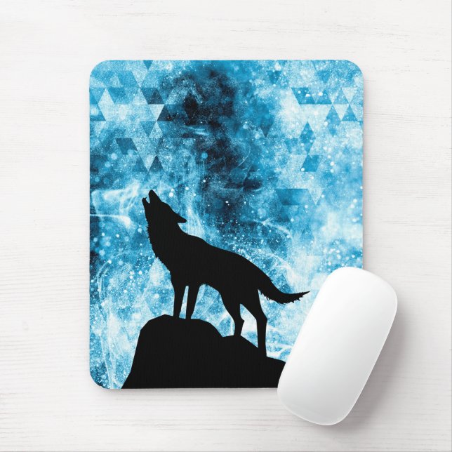 Howling Wolf Winter snowy blue smoke Abstract Mouse Mat (With Mouse)
