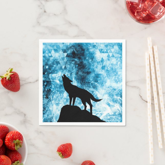 Howling Wolf Winter snowy blue smoke Abstract Napkin (Insitu)