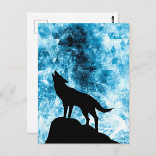 Howling Wolf Winter snowy blue smoke Abstract Postcard