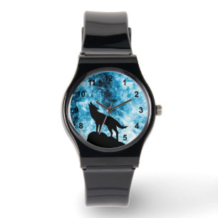 Howling Wolf Winter snowy blue smoke Abstract Watch