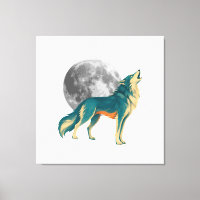 Howling Wolf with Full Moon Colourful Canvas Art |