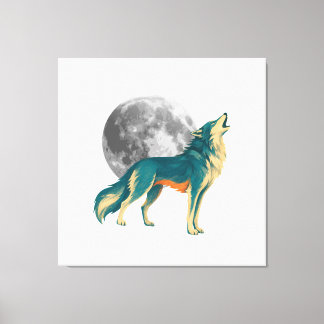 Howling Wolf with Full Moon Colourful Canvas Art |
