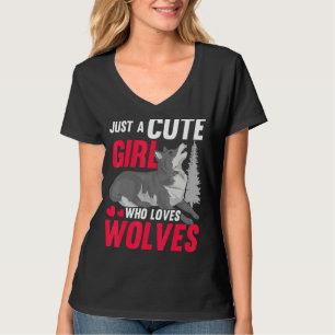 Howling Wolf Women Just A Cute Girl Who Loves Wol T-Shirt