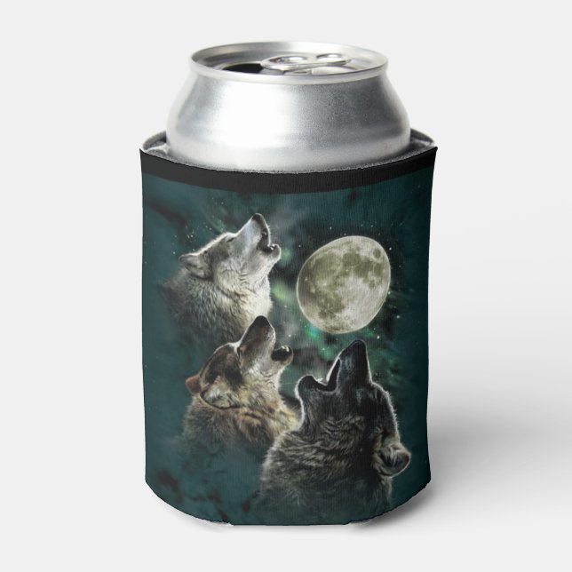 Howling Wolves Full Moon Starry Sky Can Cooler (Can Front)