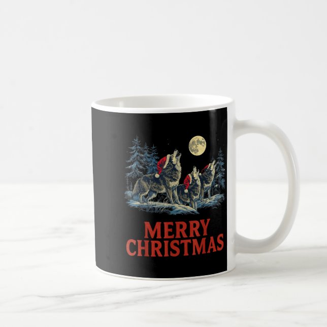 Howling Wolves Merry Christmas Holiday Design  Coffee Mug (Right)