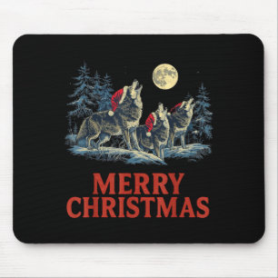 Howling Wolves Merry Christmas Holiday Design Mouse Mat