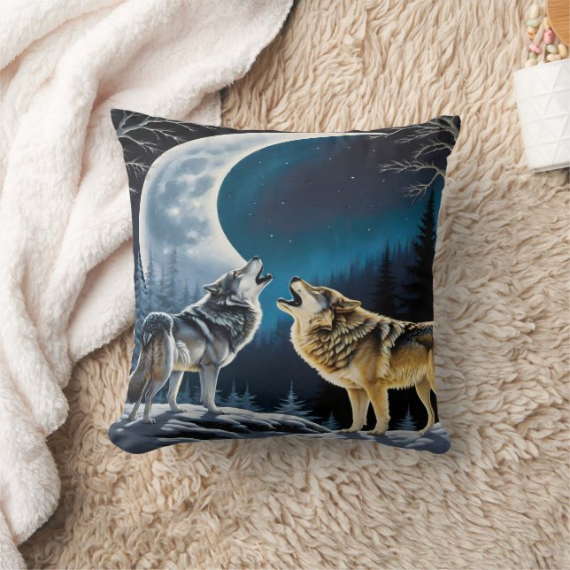 Howling Wolves Under Moonlight.  Cushion (Blanket)