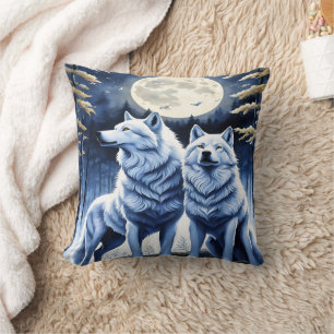 Howling Wolves Under Moonlight.  Cushion