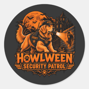 Howlween Security Patrol Golden Retriever Hallowee Classic Round Sticker