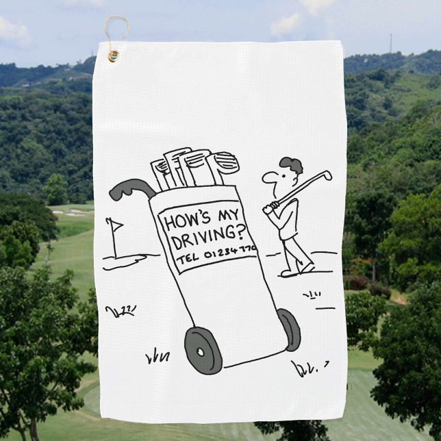 How's My Driving? Funny Golf Cartoon Golf Towel (Creator Uploaded)