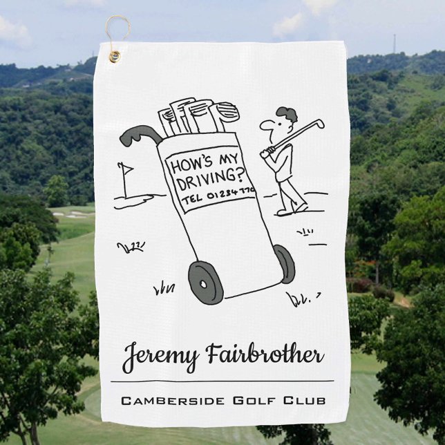 How's My Driving? Funny Golf Cartoon Golf Towel (Creator Uploaded)