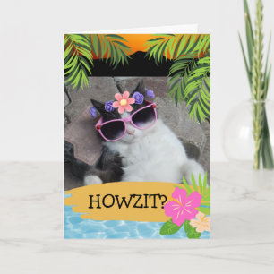 Howzit? Hawaiian Themed Chill Cat Pink Shades Card