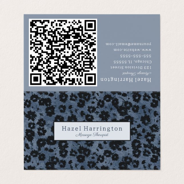 HQ Code Modern Floral Fold Business Card Dark Blue (Outside Unfolded)