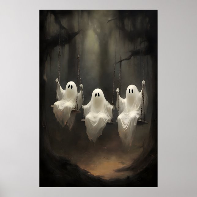 hree Ghosts on Swing Forest Print, Dark Academia Poster (Front)