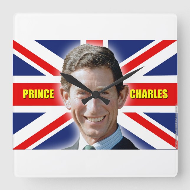 HRH Prince Charles Square Wall Clock (Front)