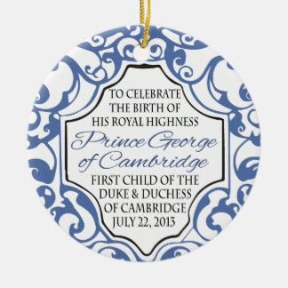 HRH Prince George Blue/White Scroll Ceramic Tree Decoration