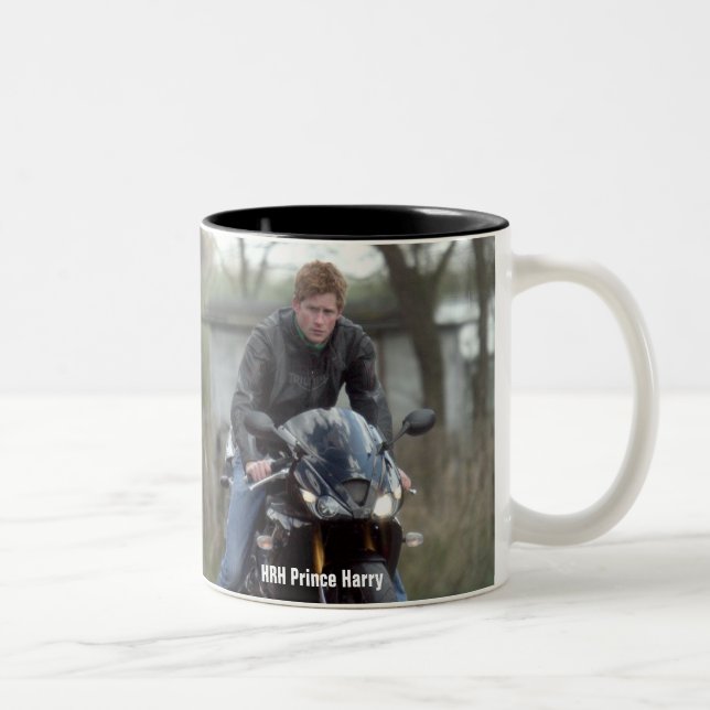 HRH Prince Harry motorbike Two-Tone Coffee Mug (Right)