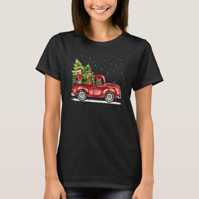 Hristmas Cat Lover Ride Red Truck Xmas Santa Hat P T-Shirt (Front)