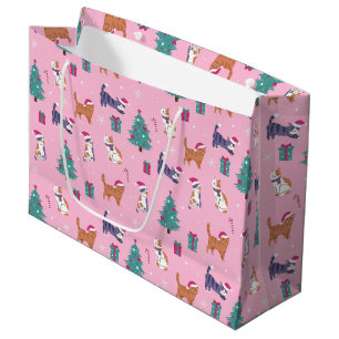 hristmas Cats and Trees Holiday Pattern Large Gift Bag