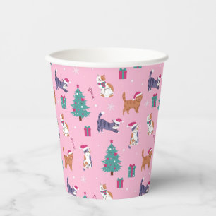hristmas Cats and Trees Holiday Pattern Paper Cups